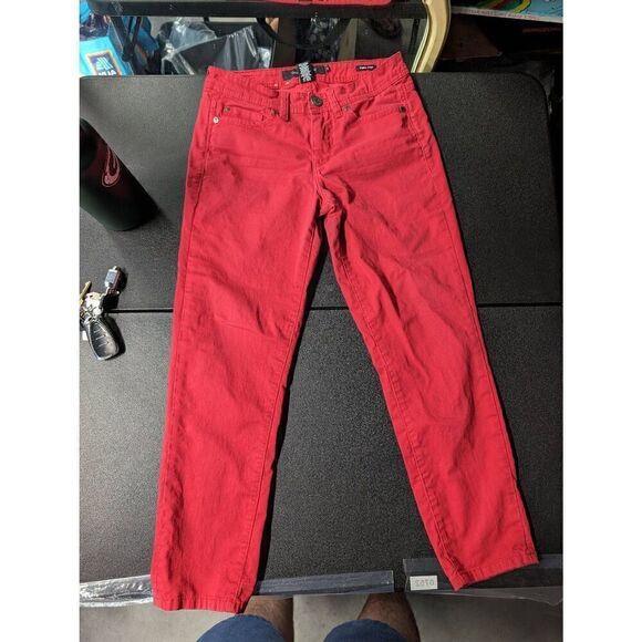 Calvin Klein Jeans Skinny Crop Red Button Front 5 Pockets Solid Print Size 2 - Picture 3 of 10